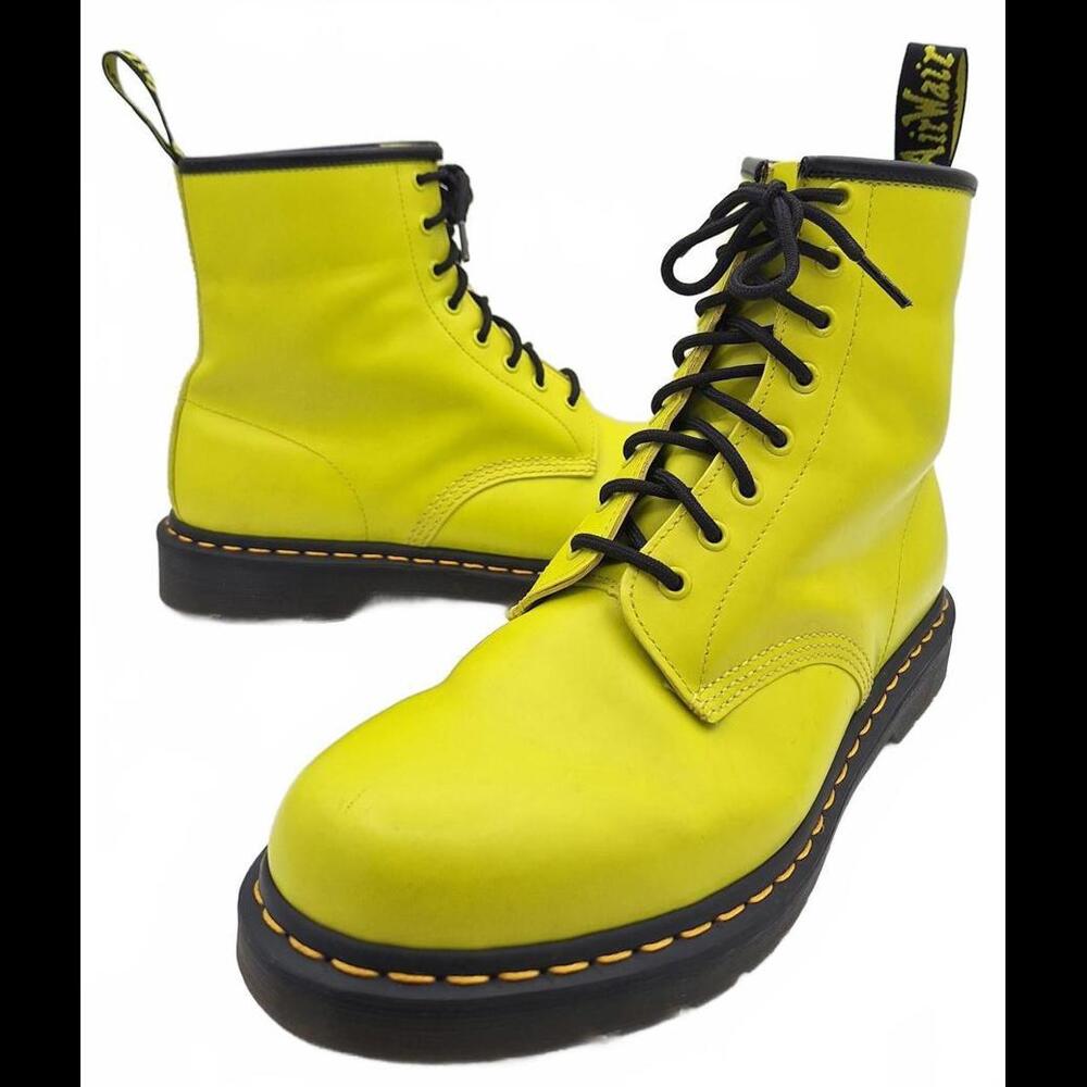 Dr Martens 1460 Smooth Leather 8 Eyelet Neon Lime Green Yellow Boots - US Men 12